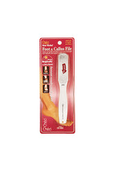 Checi Pro Coarse Foot File in its retail wall hook packaging showing through featuring its white handle & abrasive surface
